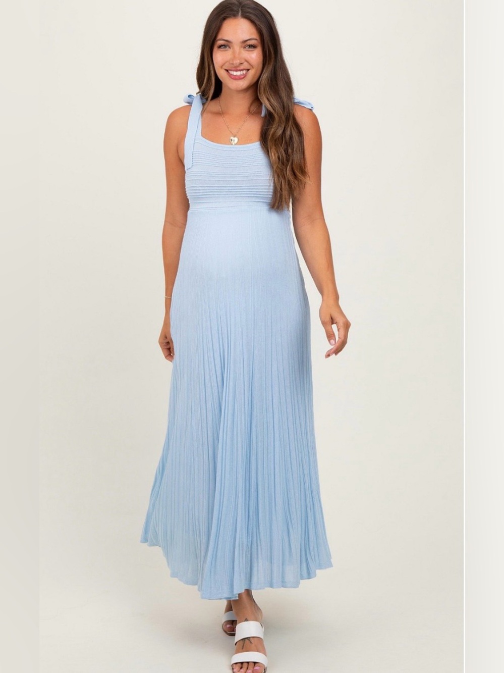 Light Blue Tie-Shoulder Maxi Dress